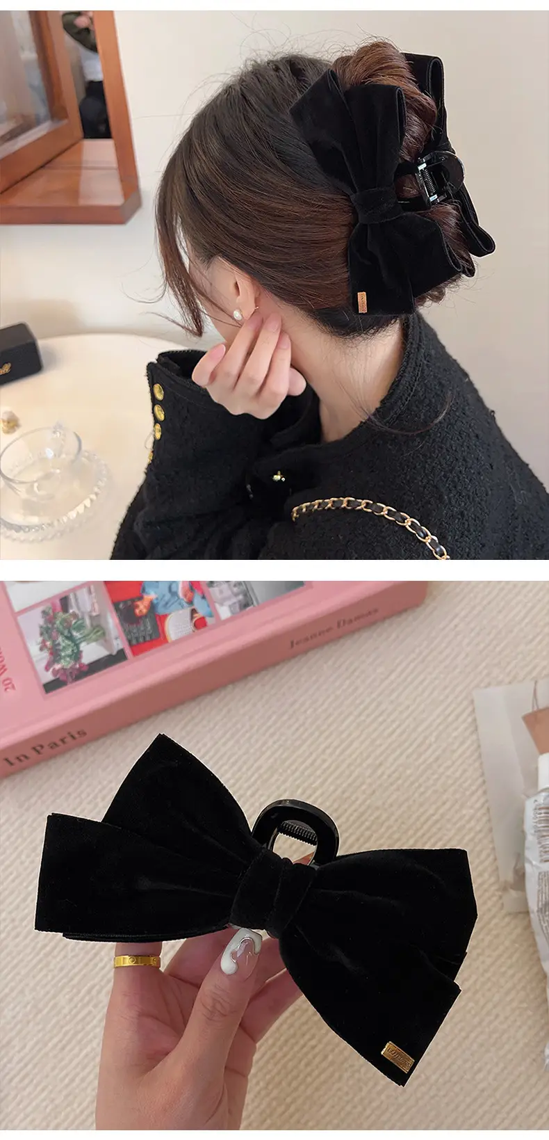 Black Velvet Big Bow Hair Clip for Women — feature 8