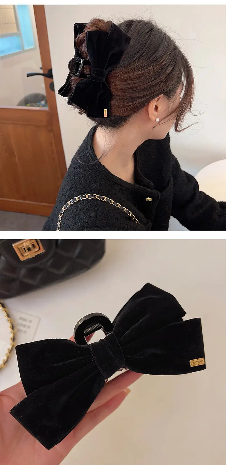 Black Velvet Big Bow Hair Clip for Women — feature 9