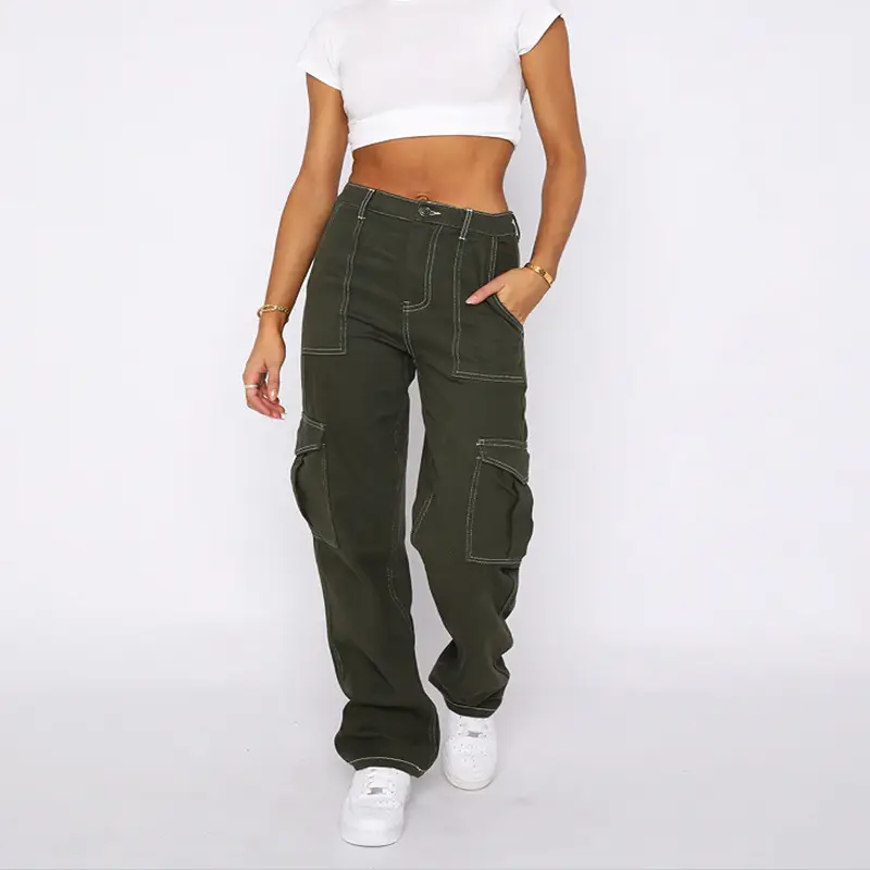 Women Super Slim High Waist Cargo Pants Black - Image 5