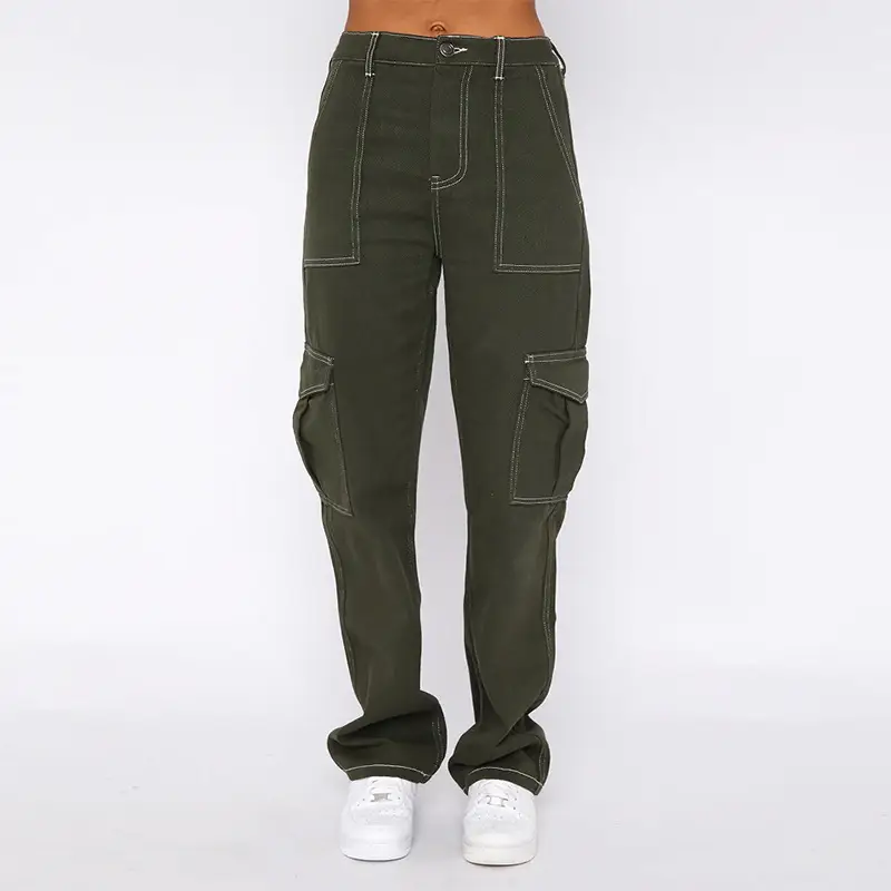 Women Super Slim High Waist Cargo Pants Black - Image 2