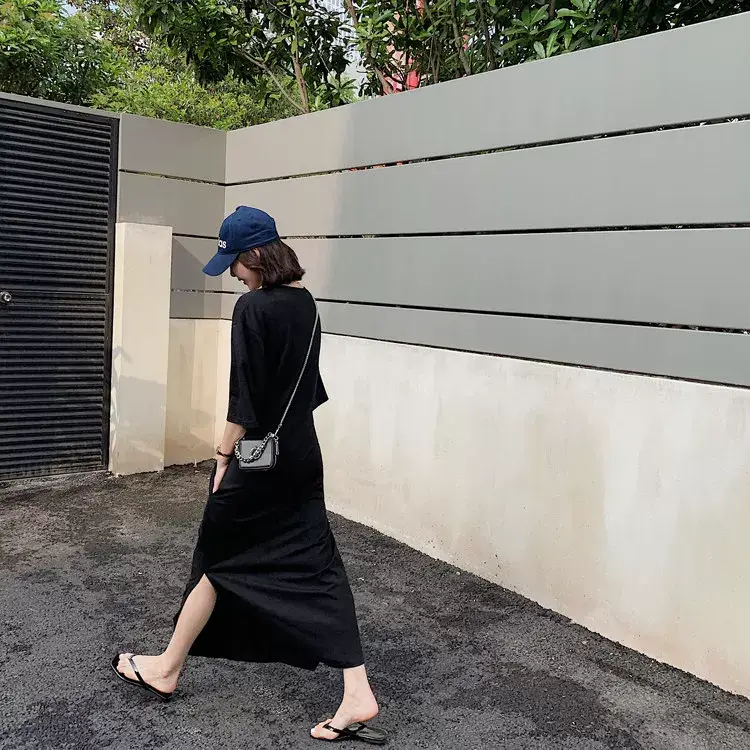Women Printed Long Dress Black Summer Korean Style — feature 11