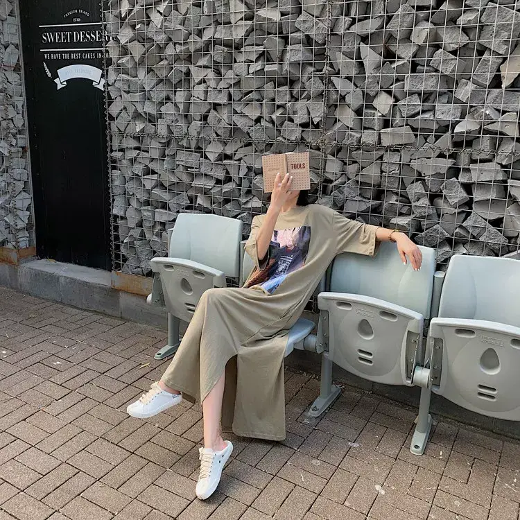Women Printed Long Dress Black Summer Korean Style — feature 2