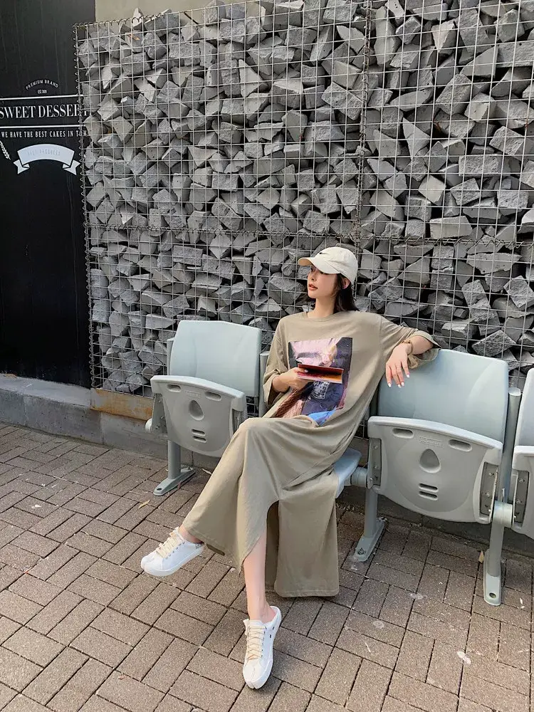 Women Printed Long Dress Black Summer Korean Style — feature 5