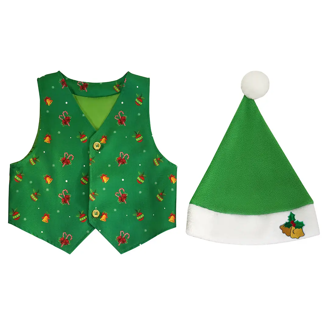 Christmas Elf Costume for Kids Red Vest & Hat Set - Image 6