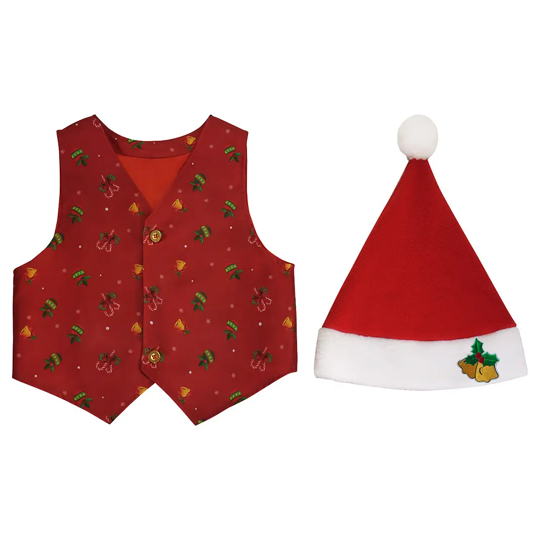 Christmas Elf Costume for Kids Red Vest & Hat Set - Image 7