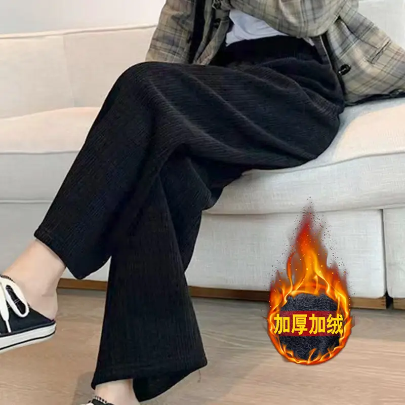 Women Fleece Leg-Tied Casual Pants High Waist Lace-Up Long Pants - Image 5