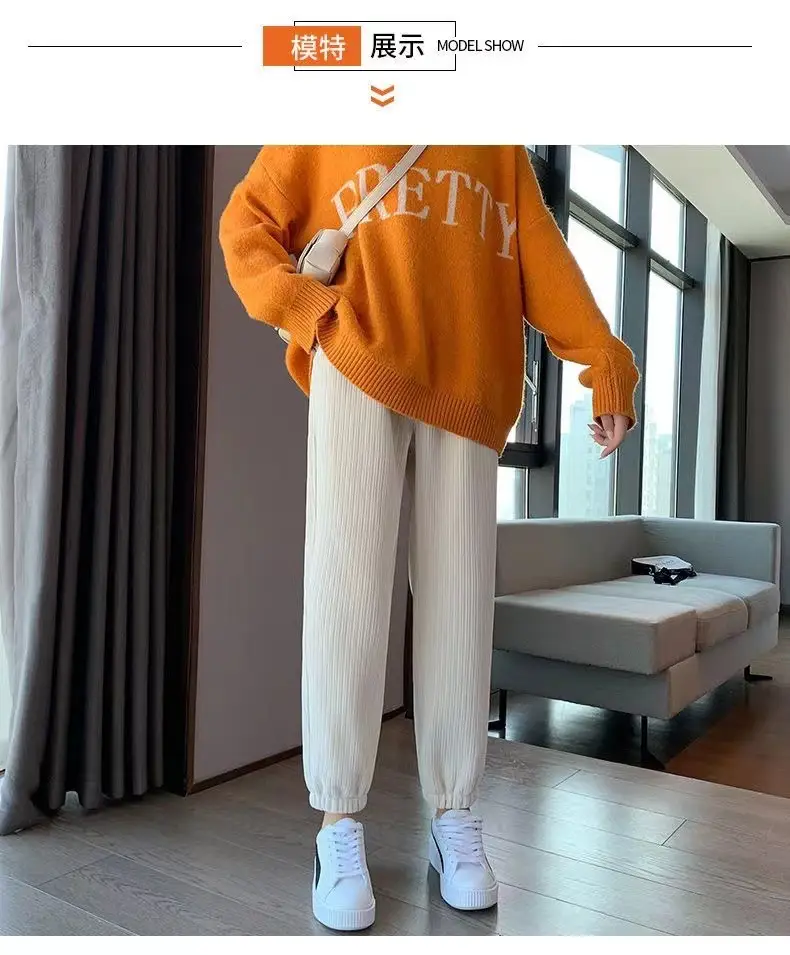 Women Fleece Leg-Tied Casual Pants High Waist Lace-Up Long Pants — feature 17