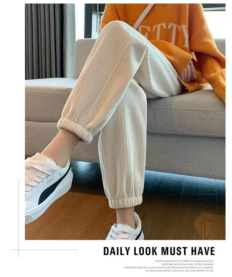 Women Fleece Leg-Tied Casual Pants High Waist Lace-Up Long Pants — feature 19