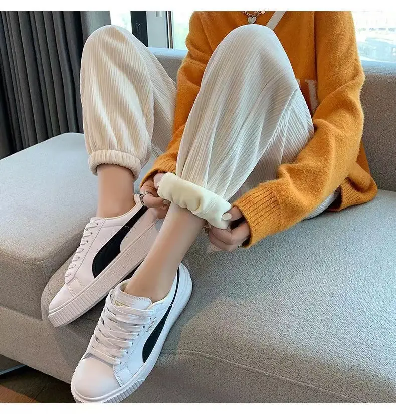 Women Fleece Leg-Tied Casual Pants High Waist Lace-Up Long Pants — feature 20