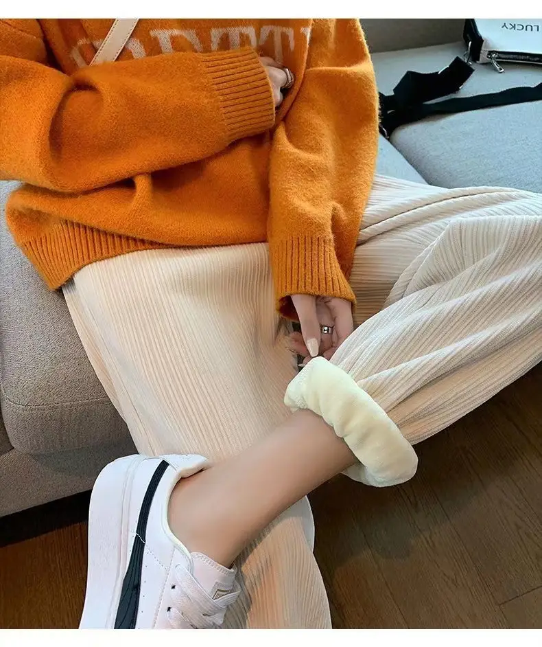 Women Fleece Leg-Tied Casual Pants High Waist Lace-Up Long Pants — feature 22