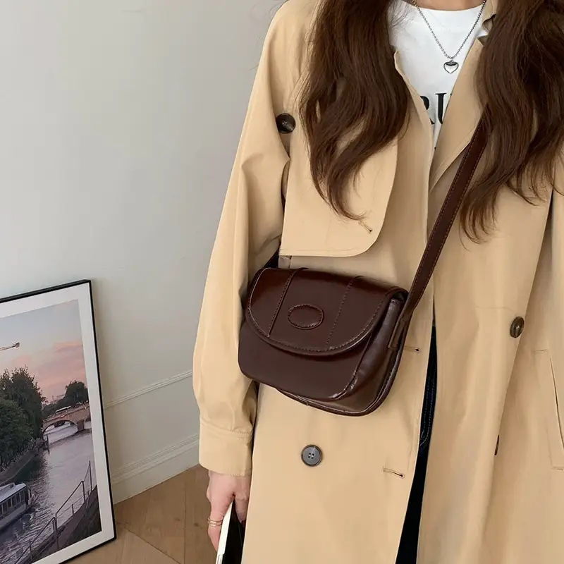 Women Korean Retro Wax Leather Saddle Bag Brown 2026 - Image 6