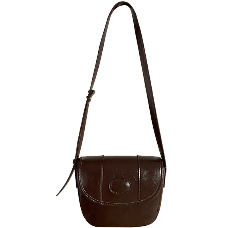 Women Korean Retro Wax Leather Saddle Bag Brown 2026 - Image 8