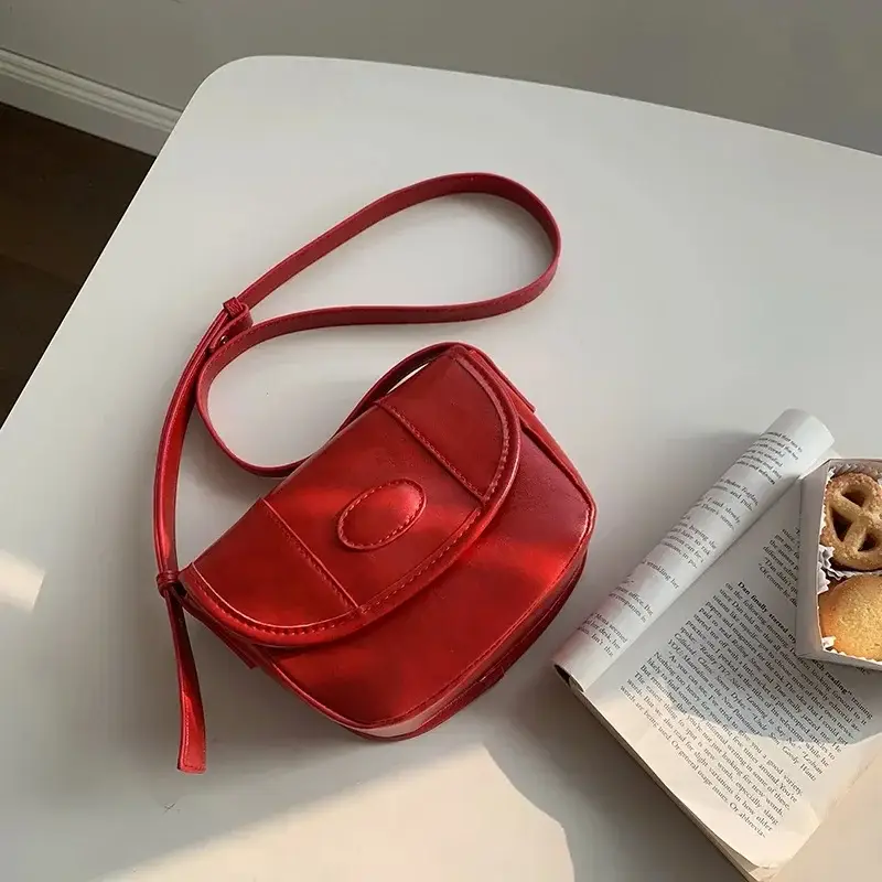 Women Korean Retro Wax Leather Saddle Bag Brown 2026 - Image 2