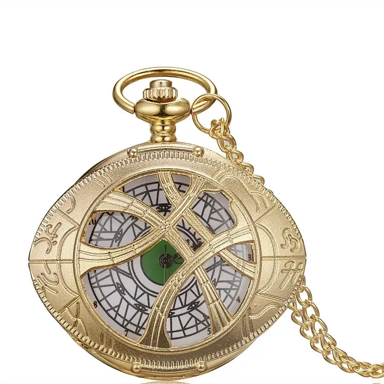Golden Angel Magic Eye Pocket Watch with Green Gem - Image 3