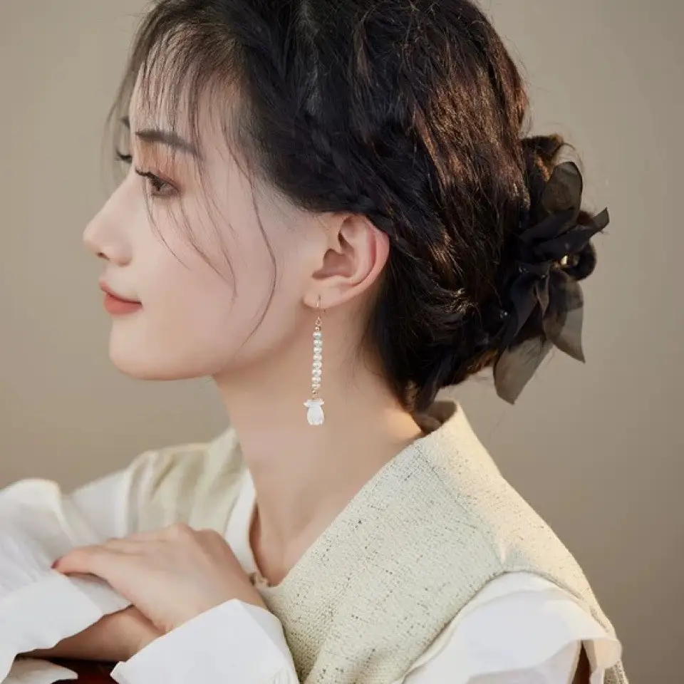 Natural Pearl Earrings for Women with Long Design - Image 2