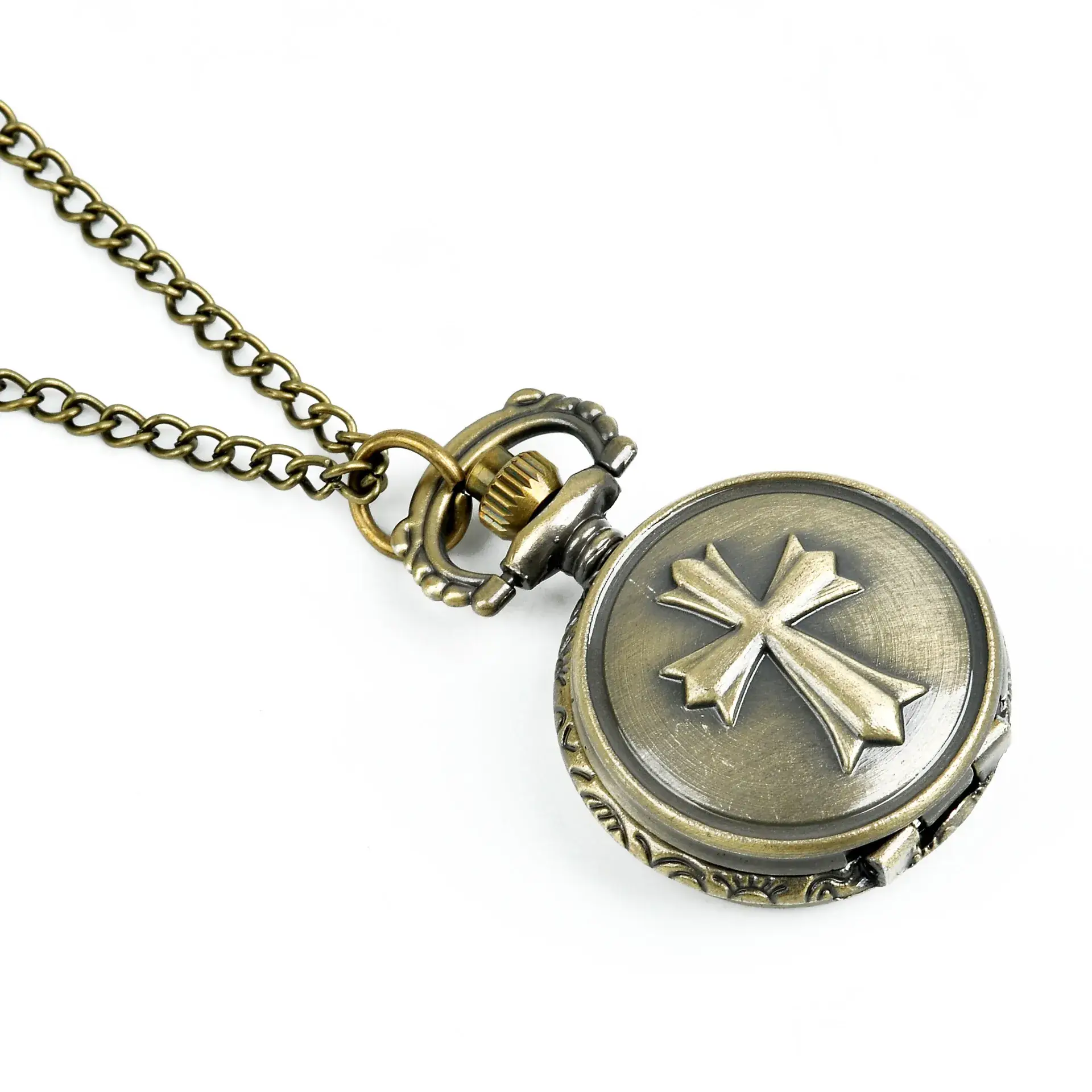 Cross Pocket Watch with Chain Hanging Wholesale Bronze
