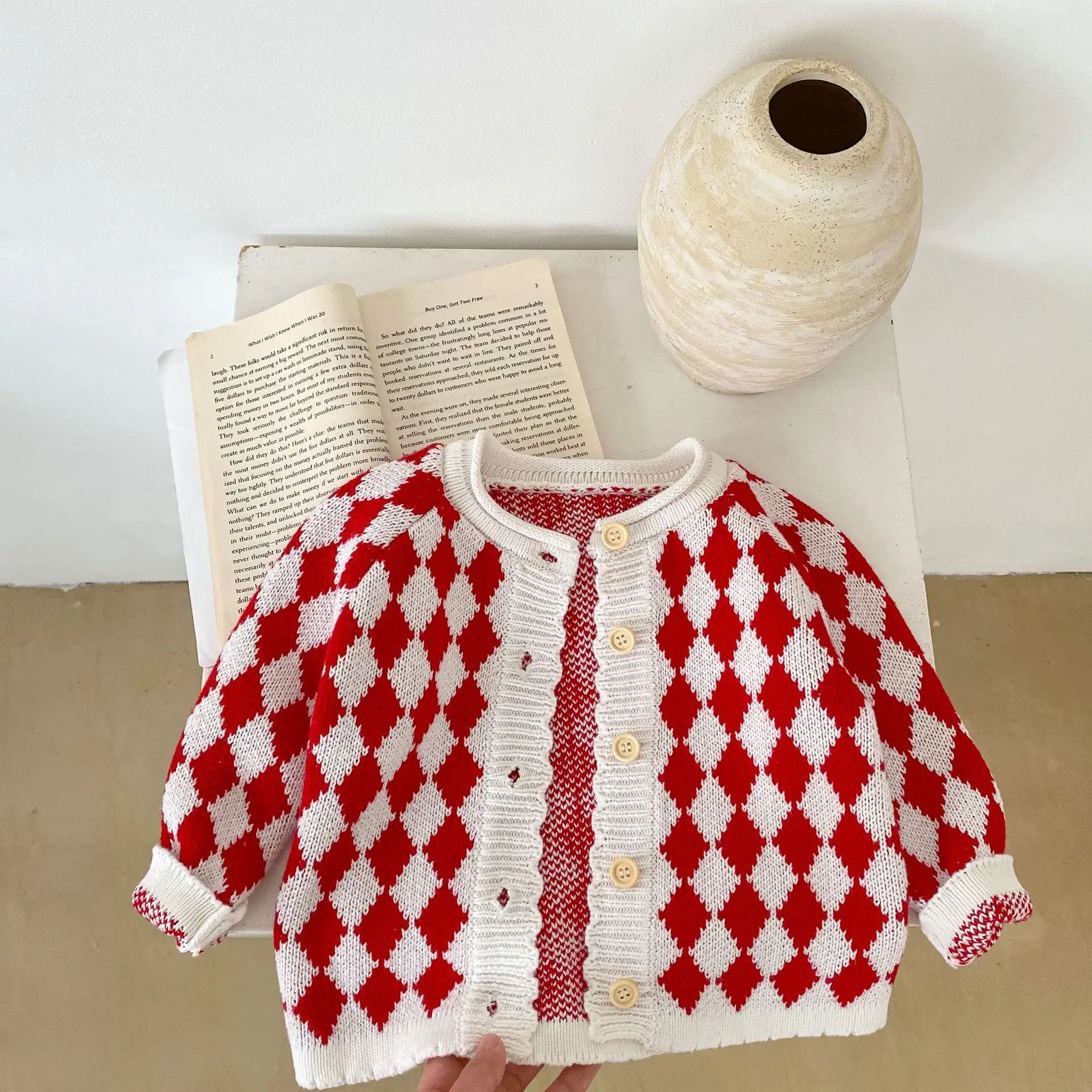 2025 Spring Baby Girl Knitted Diamond Sweater Jacket Set - Image 5