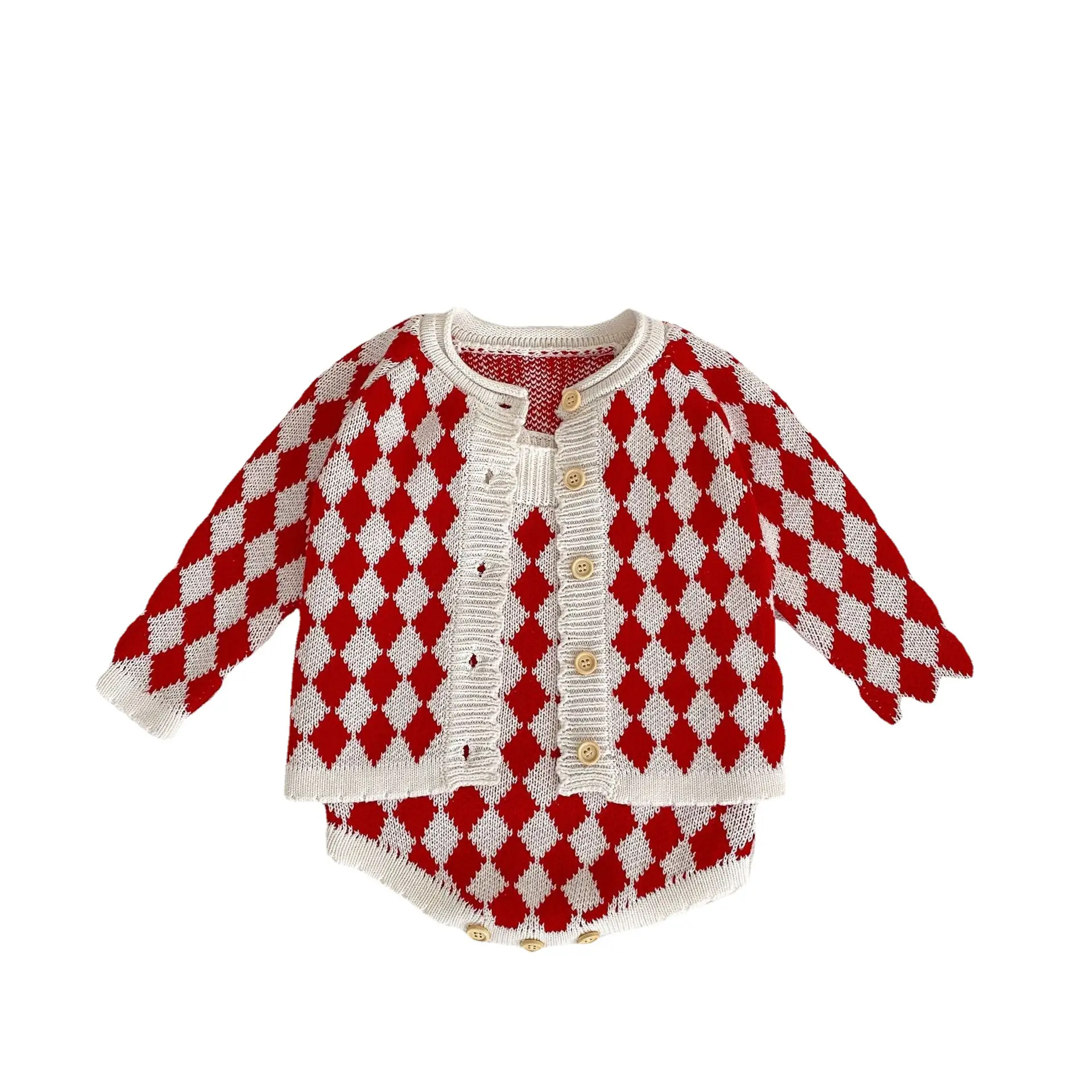 2025 Spring Baby Girl Knitted Diamond Sweater Jacket Set - Image 7