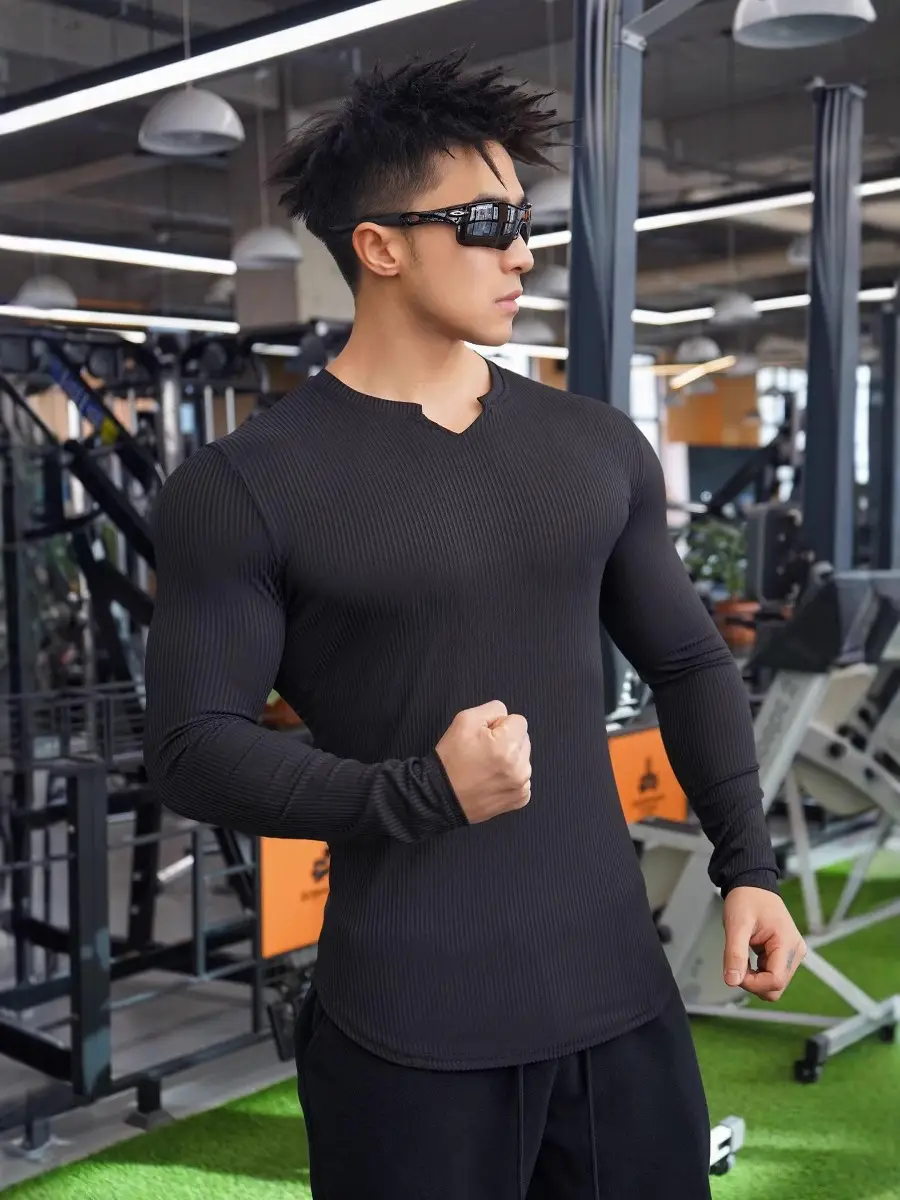 Men's White Long Sleeve Muscle Sports T-Shirt - Image 7