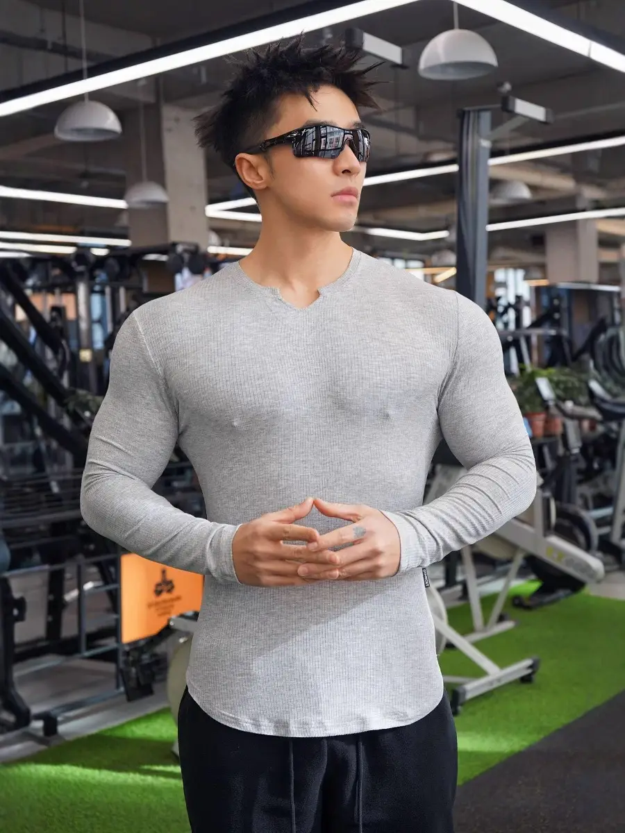 Men's White Long Sleeve Muscle Sports T-Shirt - Image 8
