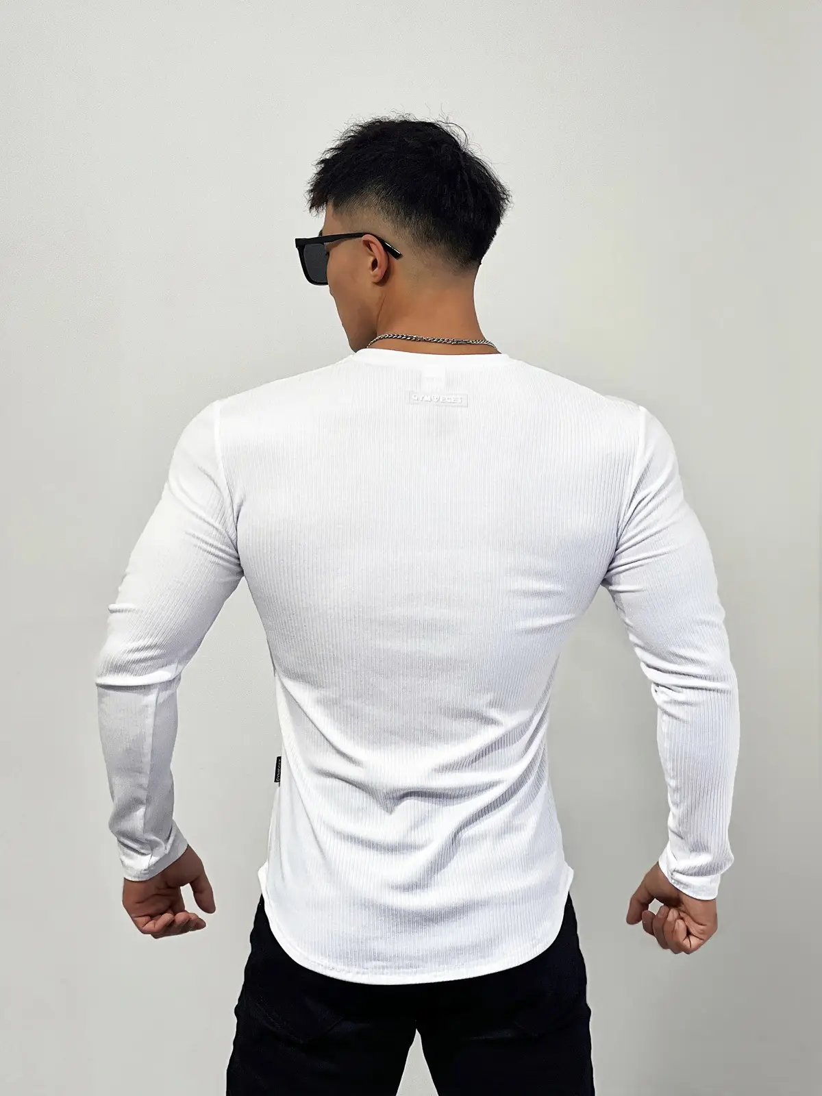 Men's White Long Sleeve Muscle Sports T-Shirt — feature 11
