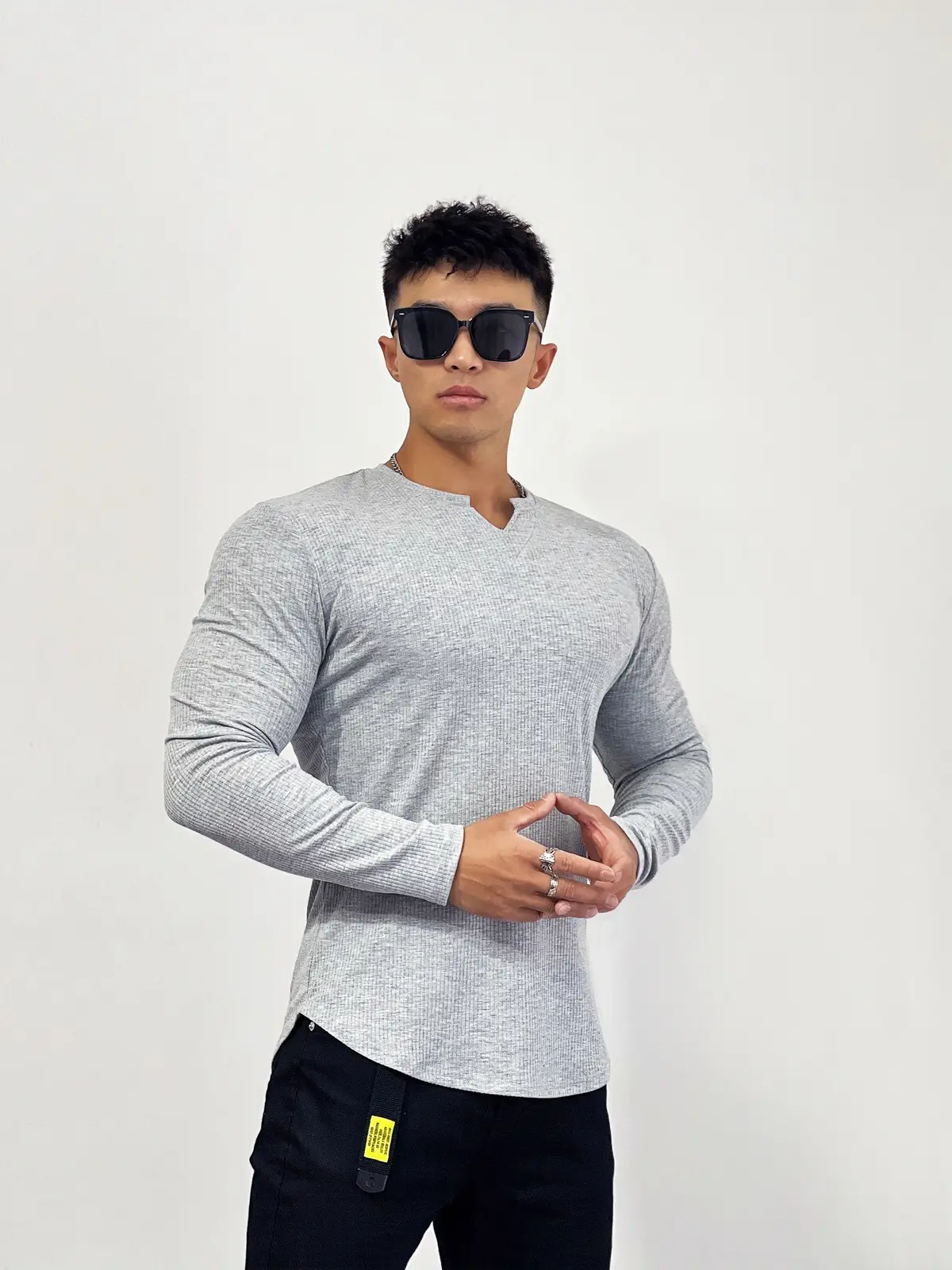 Men's White Long Sleeve Muscle Sports T-Shirt — feature 21