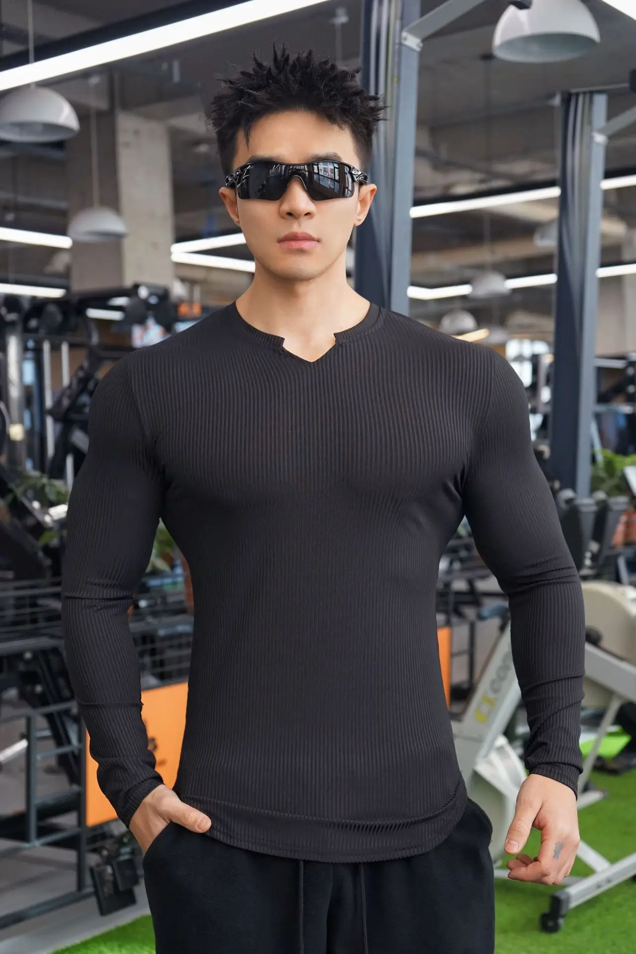 Men's White Long Sleeve Muscle Sports T-Shirt — feature 26
