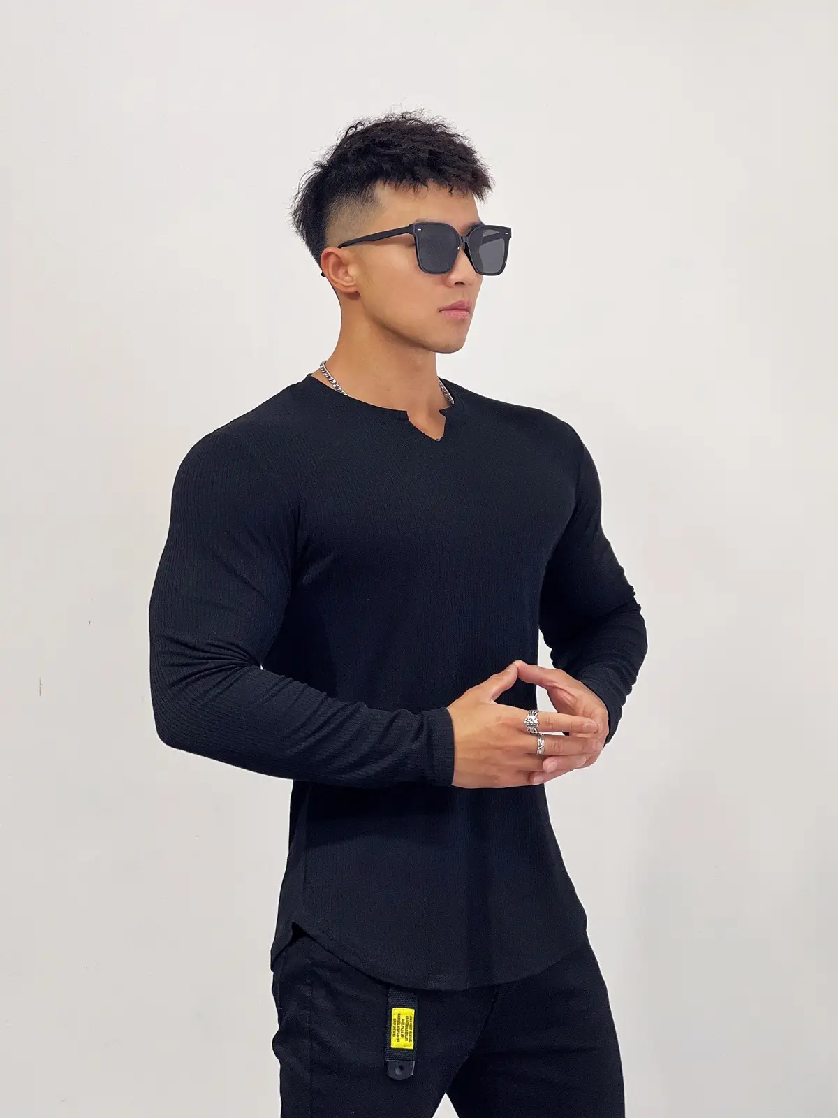Men's White Long Sleeve Muscle Sports T-Shirt — feature 27