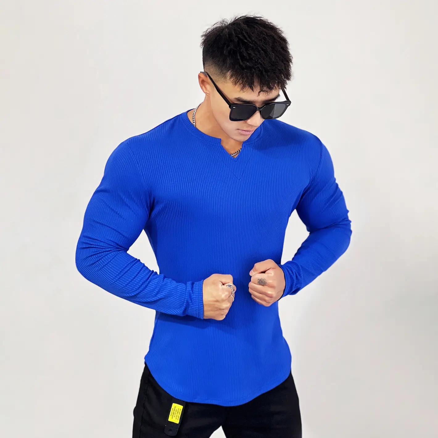 Men's White Long Sleeve Muscle Sports T-Shirt — feature 30