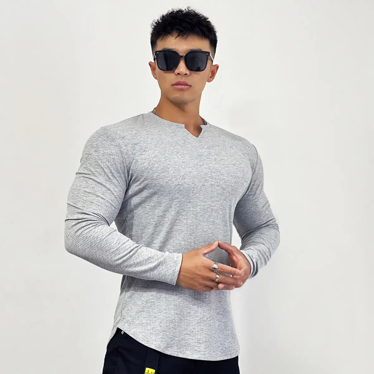 Men's White Long Sleeve Muscle Sports T-Shirt — feature 33
