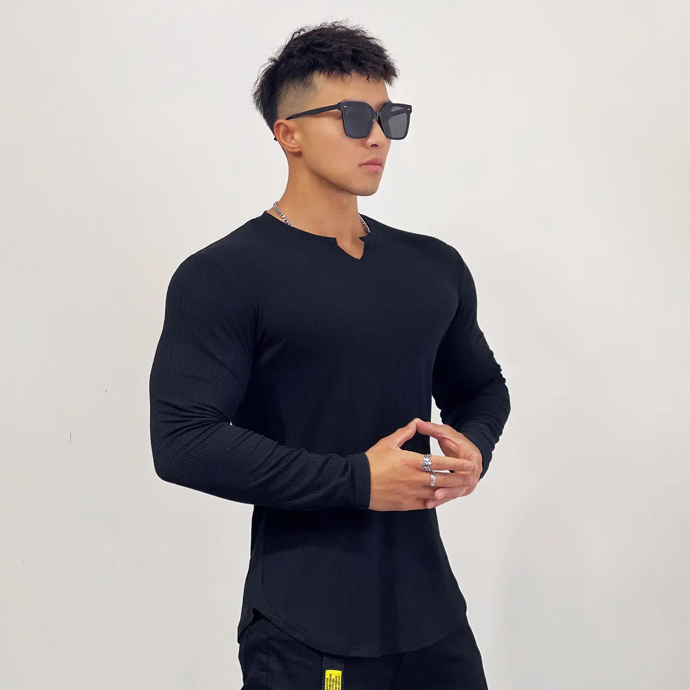 Men's White Long Sleeve Muscle Sports T-Shirt — feature 34