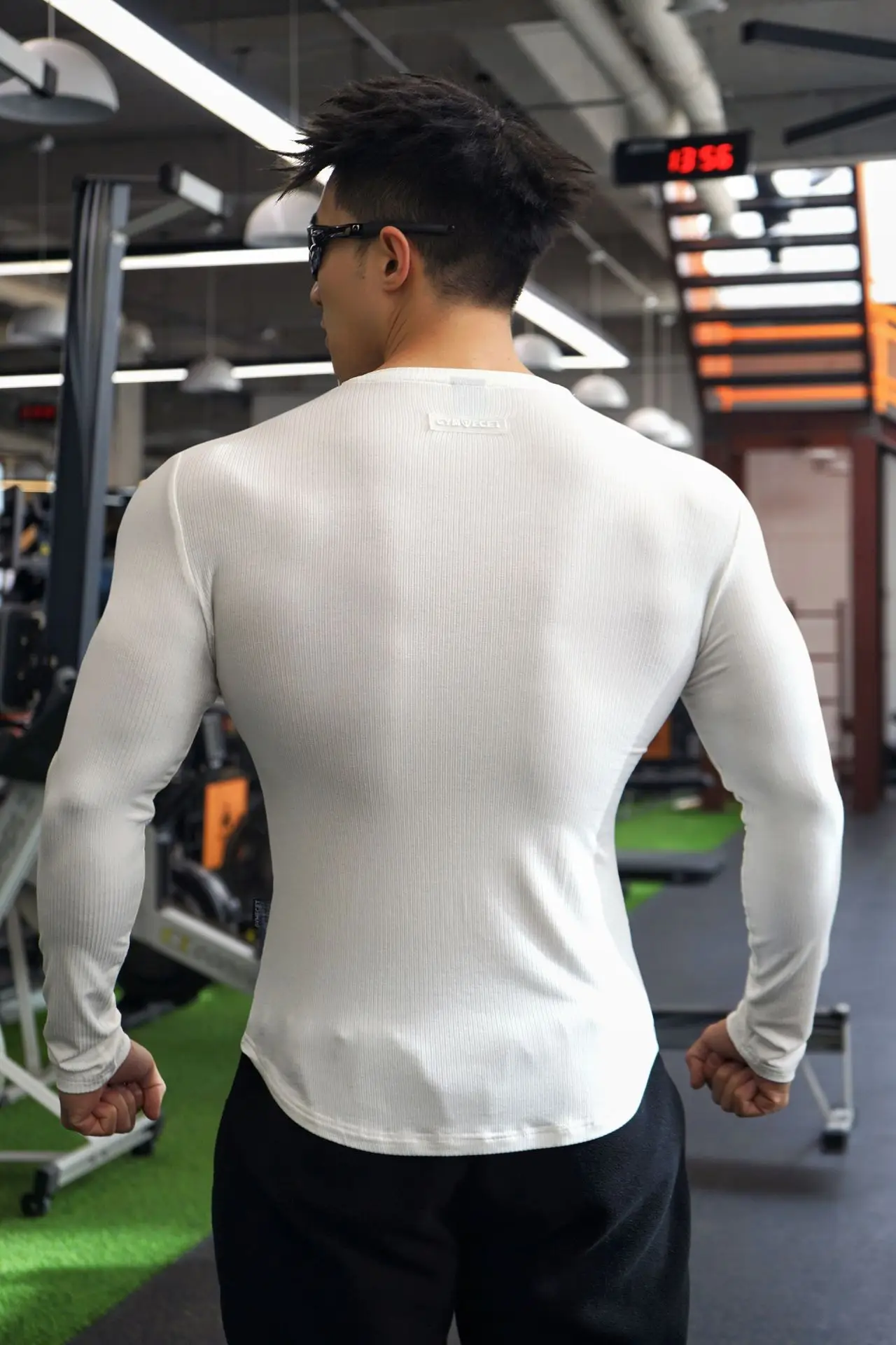 Men's White Long Sleeve Muscle Sports T-Shirt — feature 7