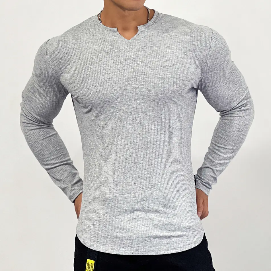 Men's White Long Sleeve Muscle Sports T-Shirt - Image 2