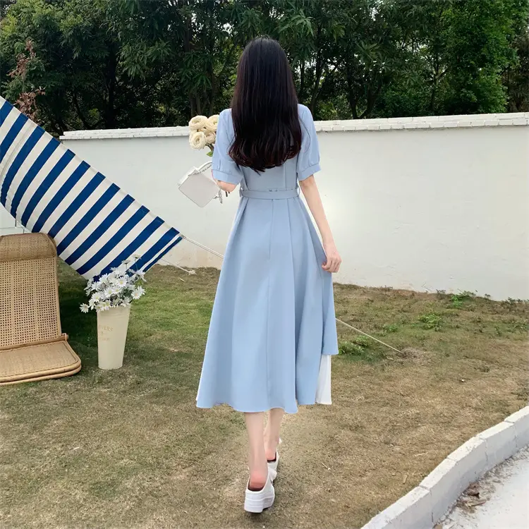 2026 Summer Fake Pink V-Neck Tie Waist Dress — feature 7