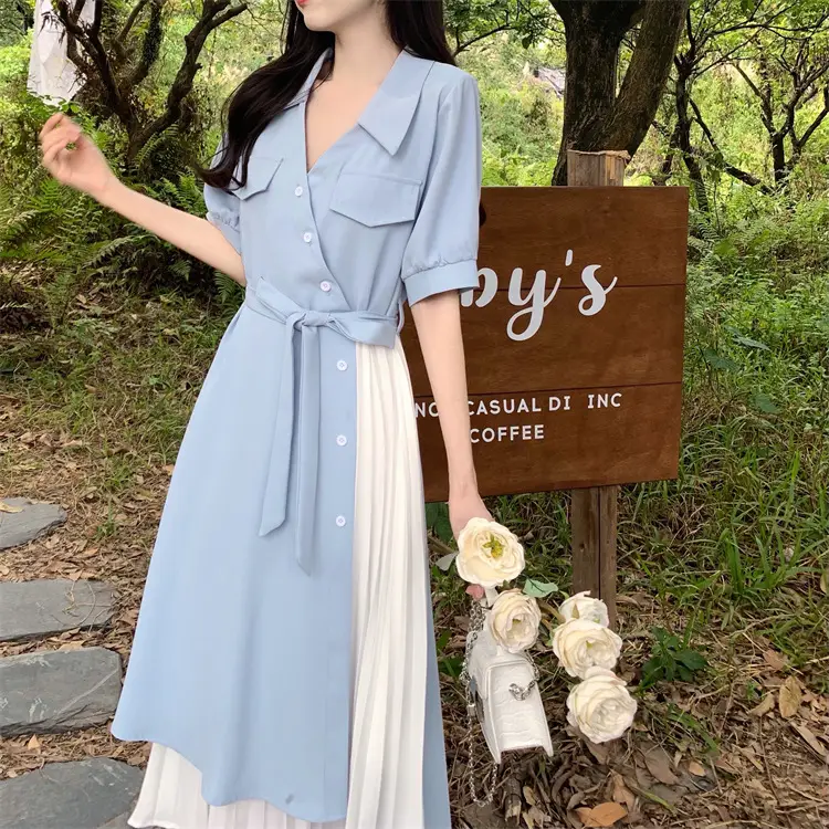 2026 Summer Fake Pink V-Neck Tie Waist Dress — feature 8