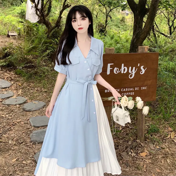 2026 Summer Fake Pink V-Neck Tie Waist Dress — feature 9