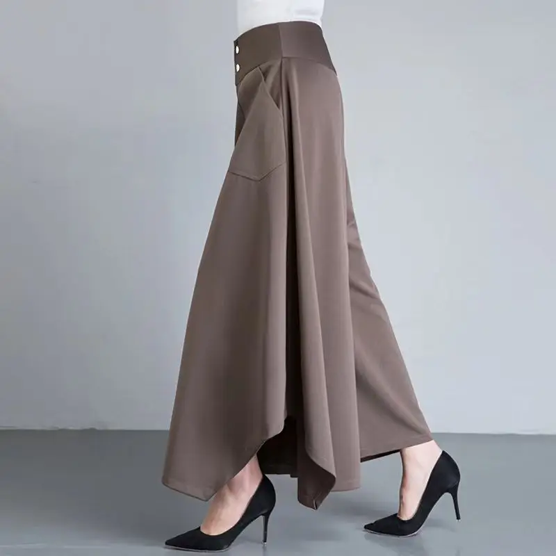 Women Irregular Wide Leg Skirt Pants Black 2026
