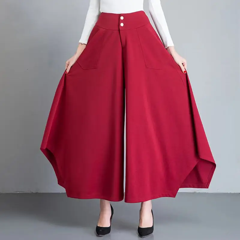 Women Irregular Wide Leg Skirt Pants Black 2026