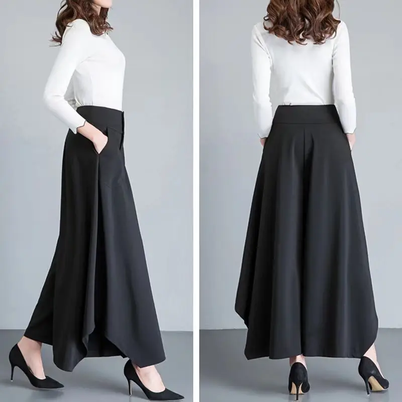 Women Irregular Wide Leg Skirt Pants Black 2026