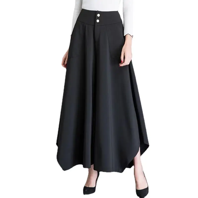 Women Irregular Wide Leg Skirt Pants Black 2026