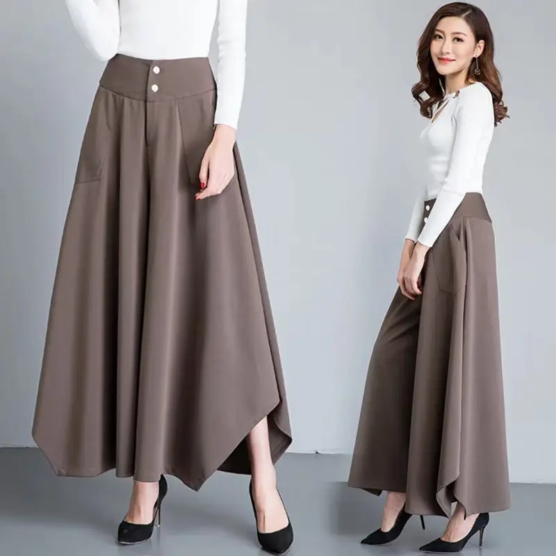 Women Irregular Wide Leg Skirt Pants Black 2026