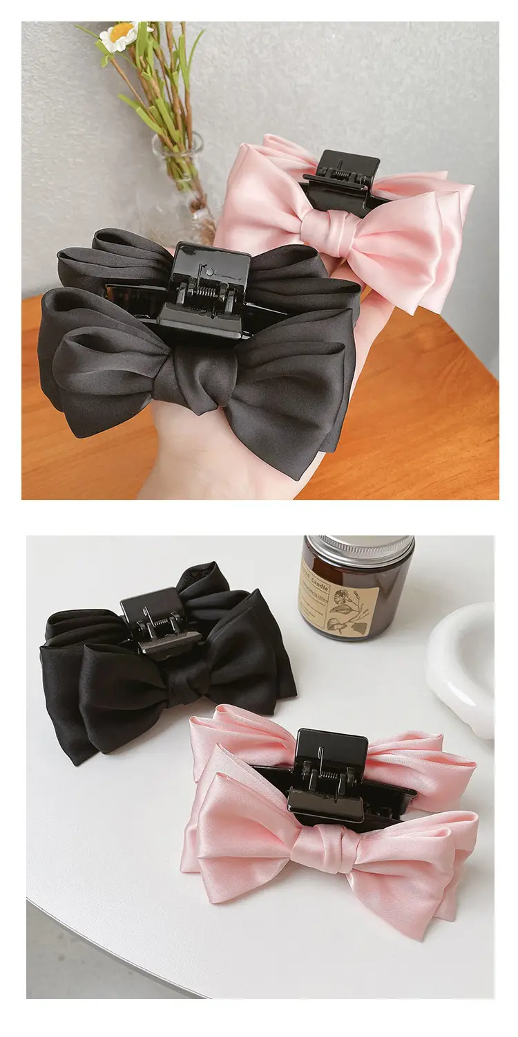 Black Double-Sided Bow Large Grabber Fugitive Princess Headdress Large Elegant Shark Clip Back of the Head Hairpin — feature 6