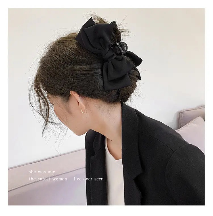 Black Double-Sided Bow Large Grabber Fugitive Princess Headdress Large Elegant Shark Clip Back of the Head Hairpin — feature 8