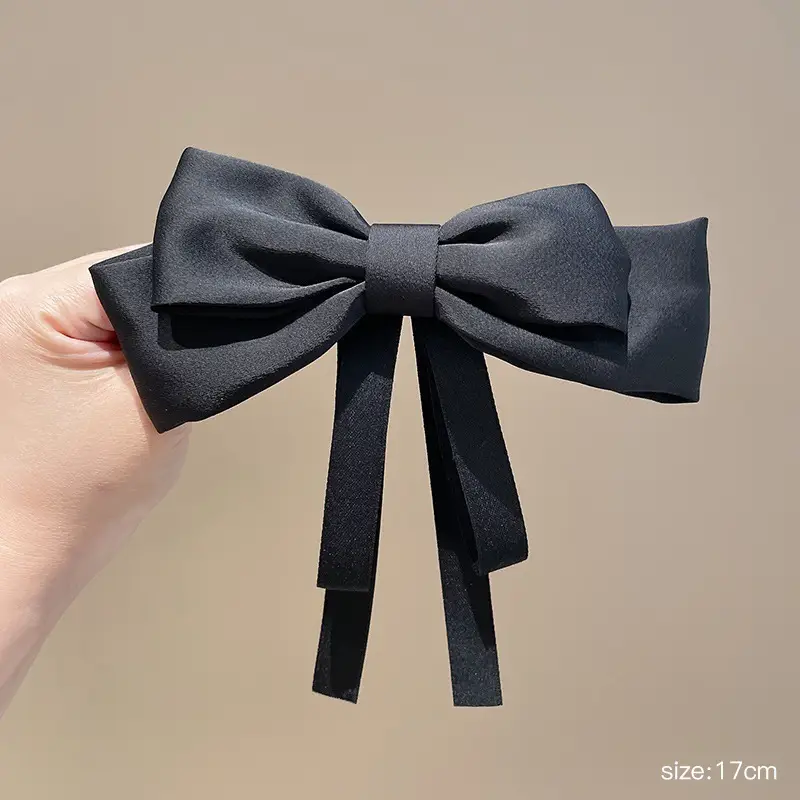 Black Double-Sided Bow Large Grabber Fugitive Princess Headdress Large Elegant Shark Clip Back of the Head Hairpin - Image 13