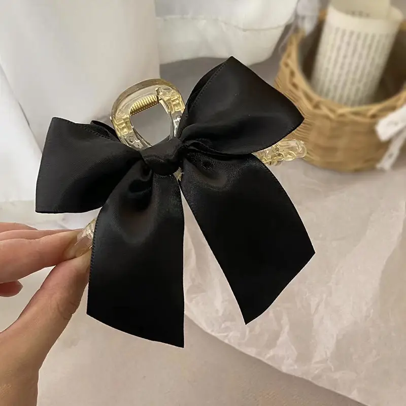 Black Double-Sided Bow Large Grabber Fugitive Princess Headdress Large Elegant Shark Clip Back of the Head Hairpin - Image 17