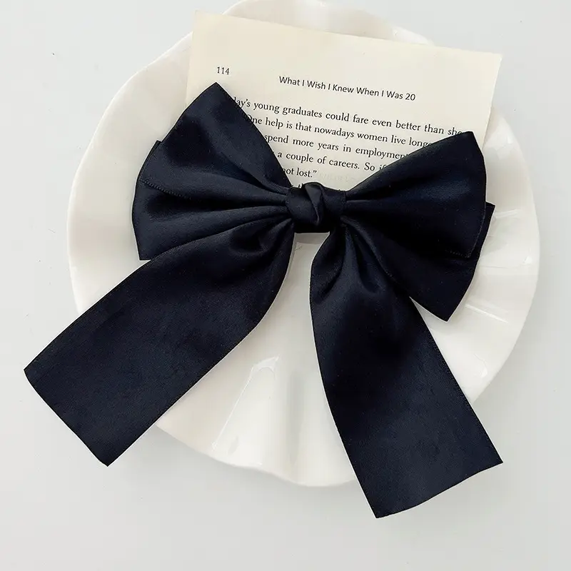 Black Double-Sided Bow Large Grabber Fugitive Princess Headdress Large Elegant Shark Clip Back of the Head Hairpin - Image 25
