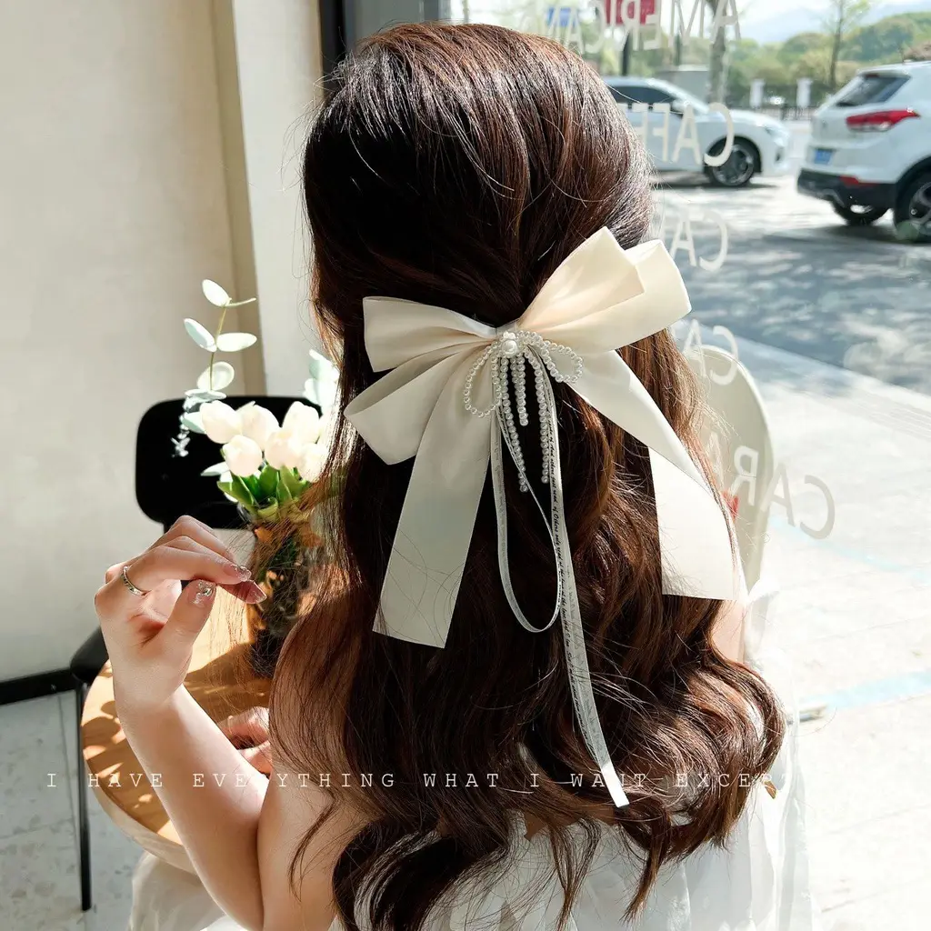 Black Double-Sided Bow Large Grabber Fugitive Princess Headdress Large Elegant Shark Clip Back of the Head Hairpin - Image 28