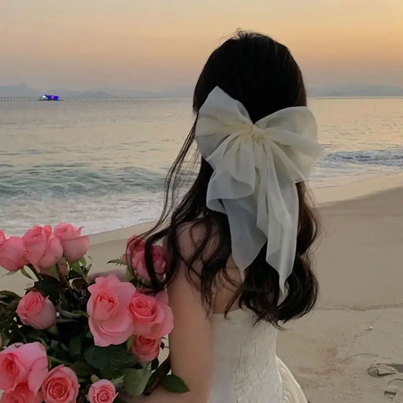 Black Double-Sided Bow Large Grabber Fugitive Princess Headdress Large Elegant Shark Clip Back of the Head Hairpin - Image 34