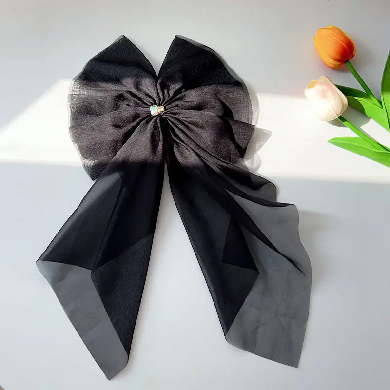 Black Double-Sided Bow Large Grabber Fugitive Princess Headdress Large Elegant Shark Clip Back of the Head Hairpin - Image 37