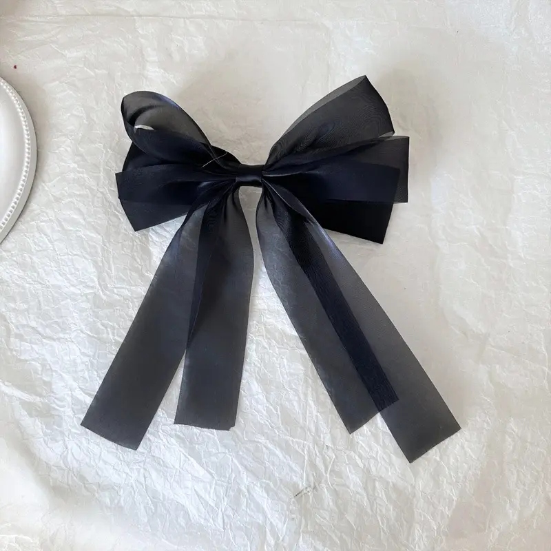 Black Double-Sided Bow Large Grabber Fugitive Princess Headdress Large Elegant Shark Clip Back of the Head Hairpin - Image 39